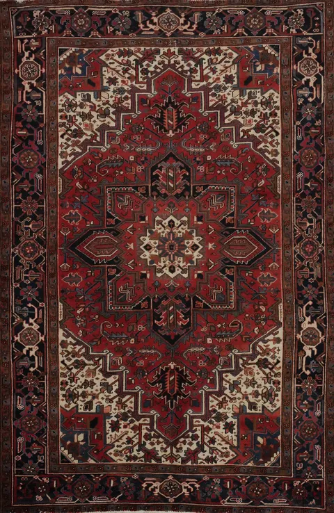 Handmade Wool Red Heriz Persian Area Rug 7x10