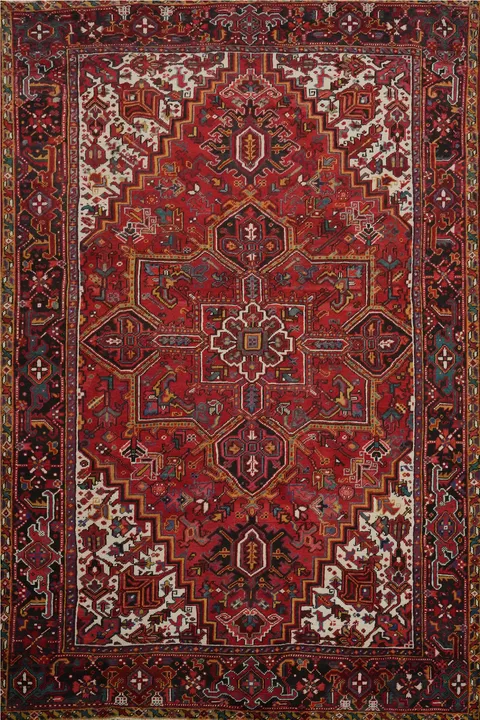 Red Geometric Wool Heriz Persian Area Rug 8x11