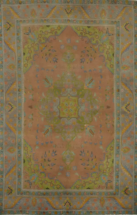 Orange Wool Tabriz Persian Area Rug 6x10