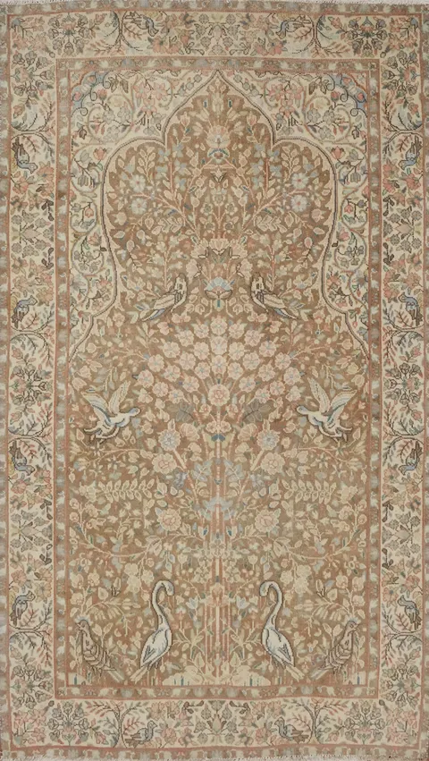 Vegetable Dye Animals Brown Design Kerman Persian Rug 4x6