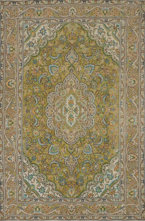 Green Floral Tabriz Persian Area Rug 6x9