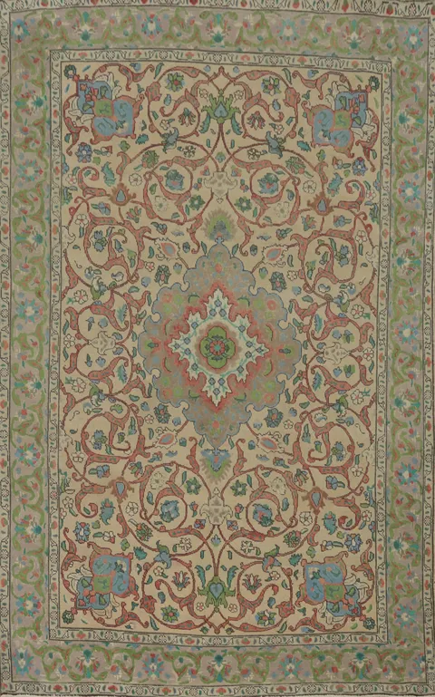 Vintage Wool Floral Tabriz Persian Area Rug 6x10
