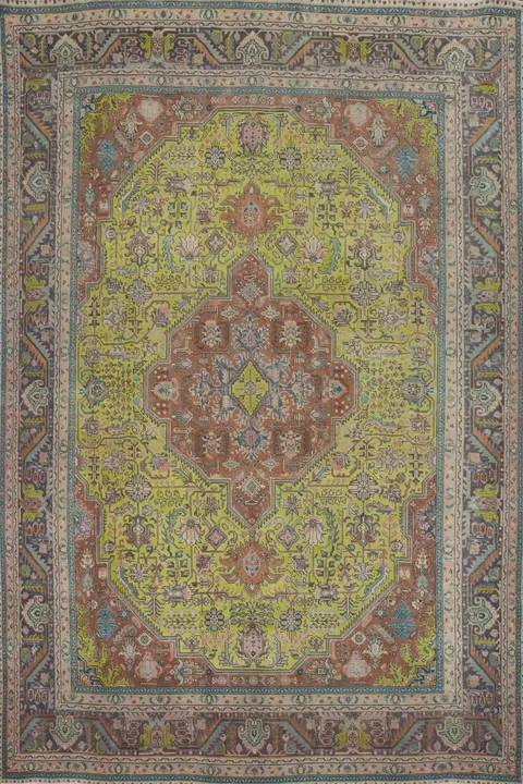 Light Green Geometric Tabriz Persian Area Rug 10x13