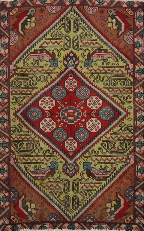 Light Green Geometric Tabriz Persian Rug 3x5