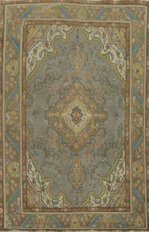 Traditional Wool Gray Tabriz Persian Area Rug 6x9