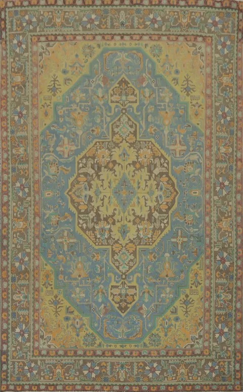 Handmade Blue Tabriz Persian Area Rug 6x10
