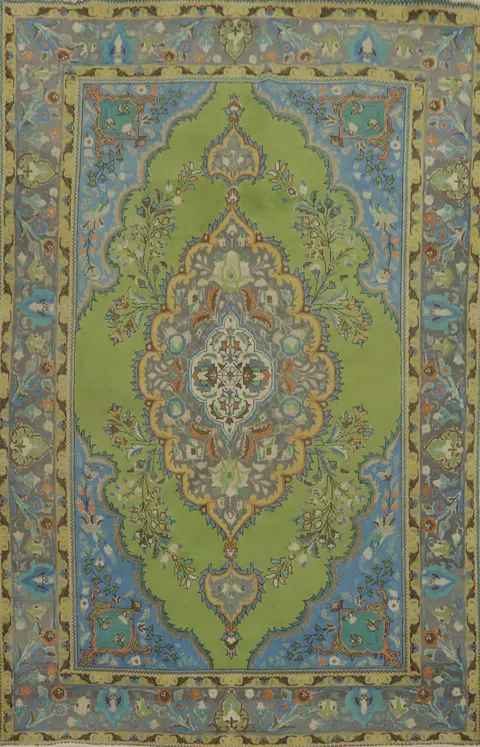 Green Wool Handmade Tabriz Persian Area Rug 6x9