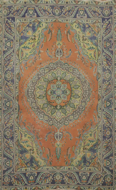 Orange Wool Traditional Tabriz Persian Area Rug 6x9