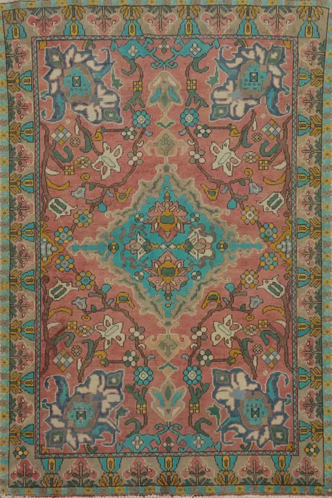 Vintage Wool Pink Bakhtiari Persian Rug 5x7