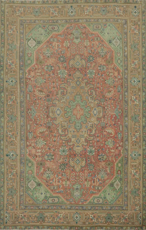 Vintage Geometric Tabriz Persian Area Rug 6x9