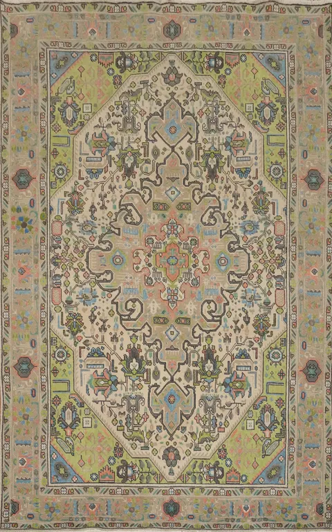 Vintage Geometric Tabriz Persian Area Rug 7x10