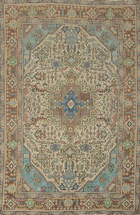 Handmade Geometric Tabriz Persian Area Rug 6x9