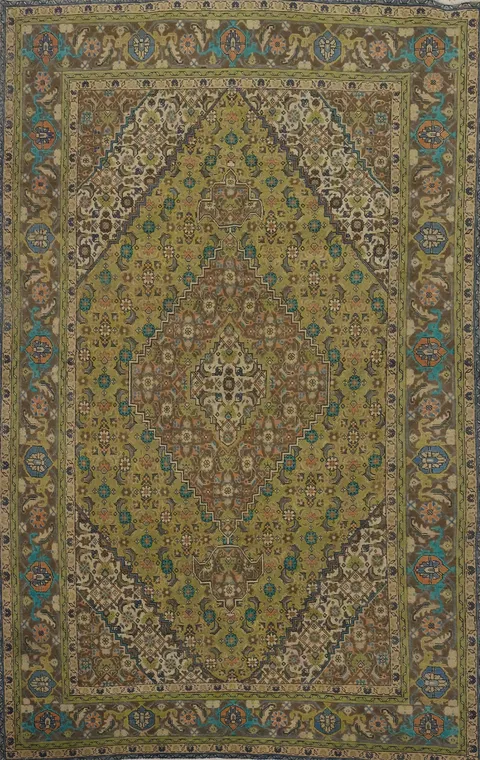 Green Geometric Tabriz Persian Area Rug 7x10
