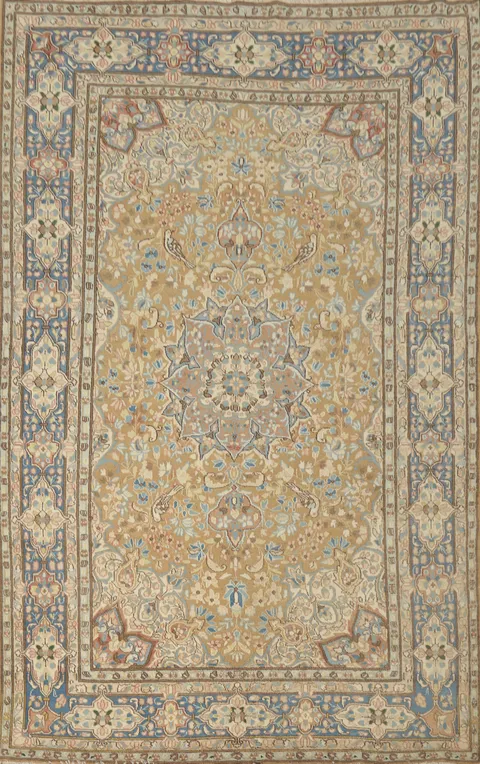 Vegetable Dye Floral Kerman Persian Area Rug 6x9