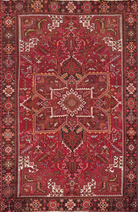 Geometric Red Wool Heriz Persian Area Rug 8x10