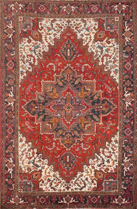 Geometric Heriz Persian Vegetable Dye Rug 7x10