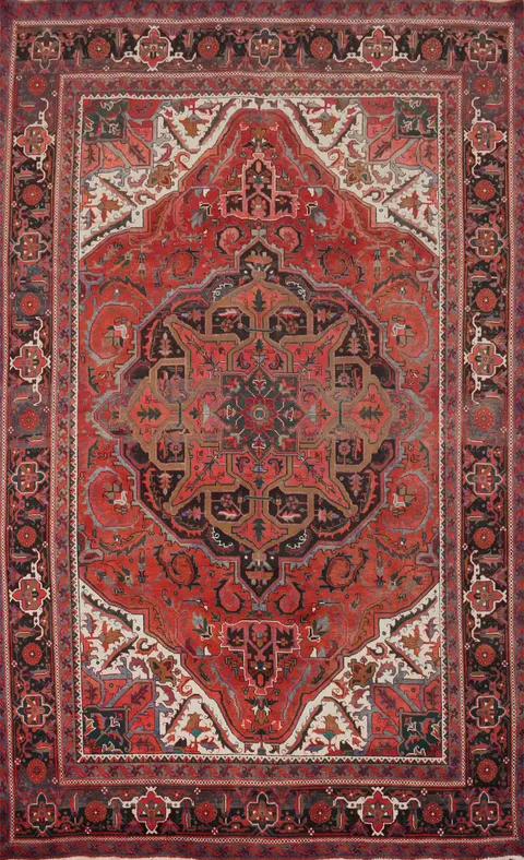 Traditional Heriz Persian Rug in Rich Red and Intricate Patterns 8x11