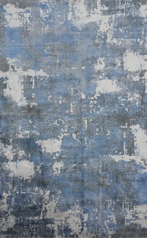 Modern Distressed Look Abstract Blue Area Rug 7x10