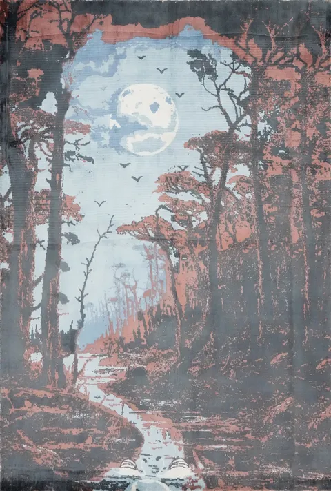 Mystical Forest Area Rug 6x8 with Moonlit Nightscape Artwork