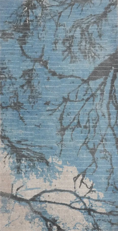 Elegant Blue Modern Rug 2x5 with Abstract Tree Pattern Design