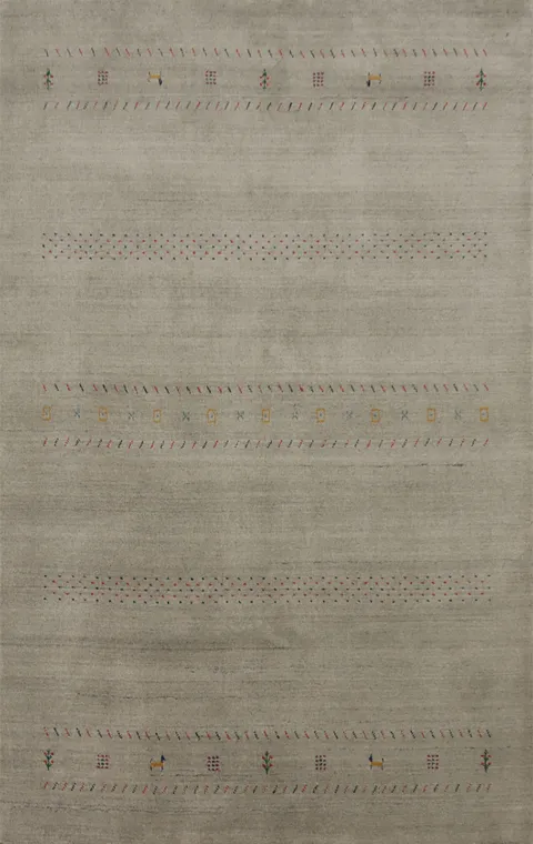 Neutral Tone Gabbeh Area Rug 5x8 with Simple Linear Embellishments
