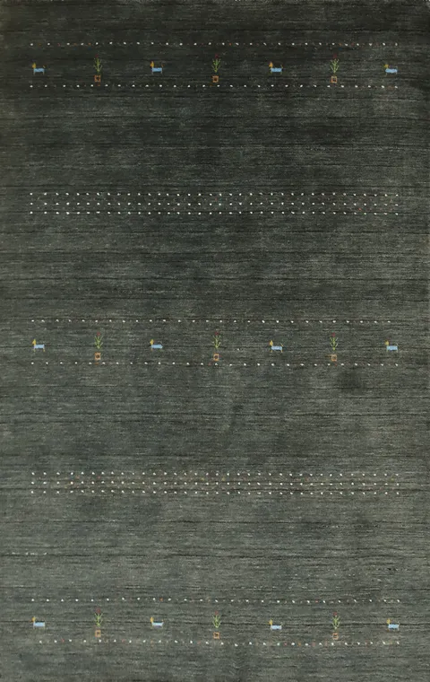 Elegant Handmade Dark Gabbeh Rug 5x8 with Subtle Animal Details