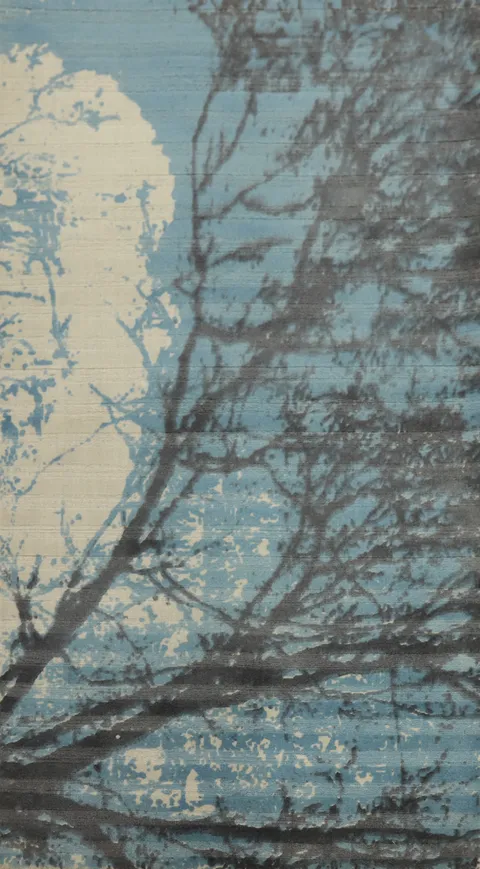Tranquil Scene Rug 3x5 with Tree Silhouette Design
