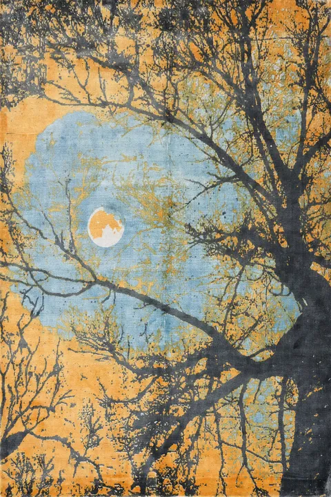 Enchanting Forest Area Rug 6x8 Featuring Moonlit Tree Silhouette
