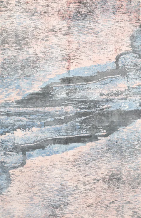 Calm Waters Pink Pastel Abstract Rug 6x8 with Gentle Blue Tones