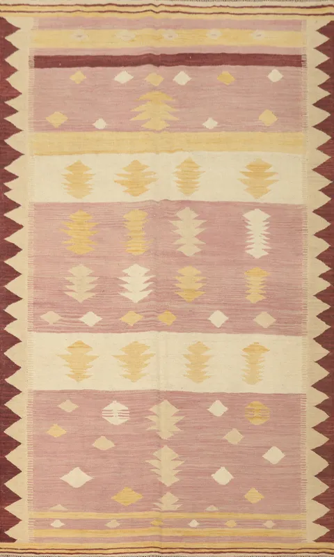Pink Wool Kilim Handwoven Area Rug 5x8