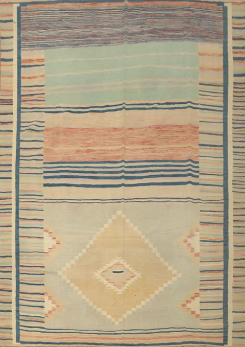 Contemporary Pastel stripe and diamond pattern Kilim Flat-woven Rug 8x10