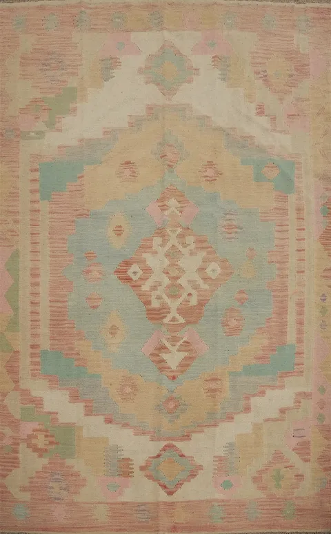 Geometric Wool Kilim Handwoven Rug 5x7