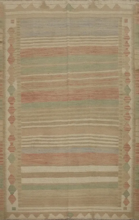 Classic Stripes Neutral Tone Kilim Rug 5x7 for Cozy Spaces