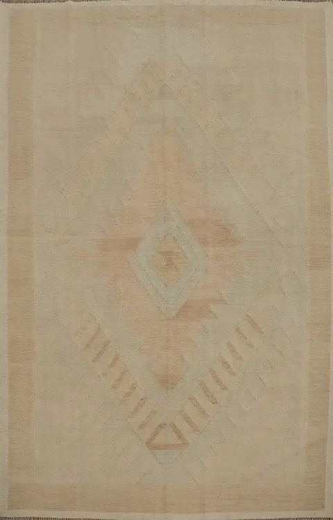 Muted Geometric Pattern Wool Kilim Rug 5x7 for Subtle Elegance