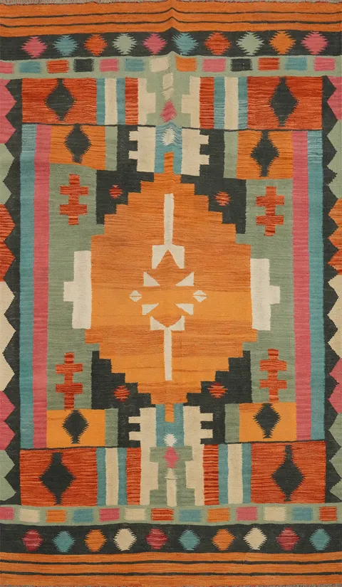 Geometric Kilim Handwoven Area Rug 5x8