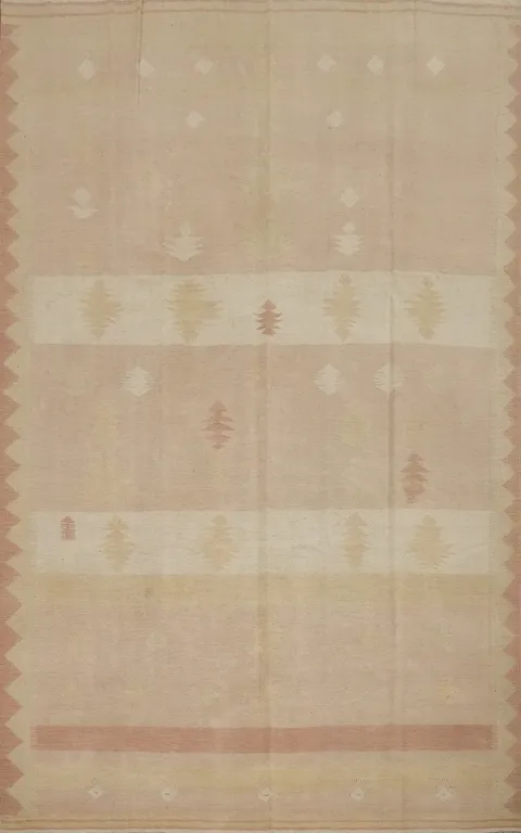 Subtle Elegance: Soft Pastel Geometric Kilim Area Rug 7x10