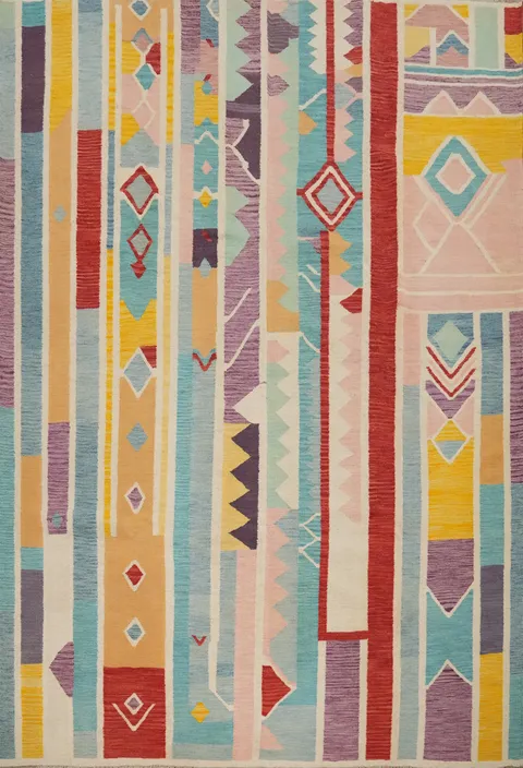 Vibrant Geometric Stripe Kilim Rug 8x10 Adds Color to Any Room