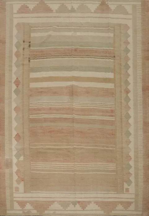 Striped Wool Kilim Flat Weave Area Rug 8x10
