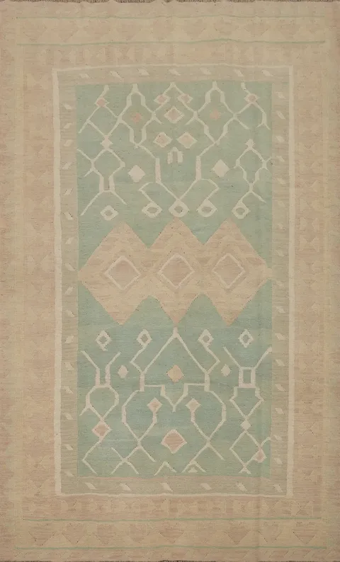 Green Wool Kilim Flat Weave Area Rug 6x9