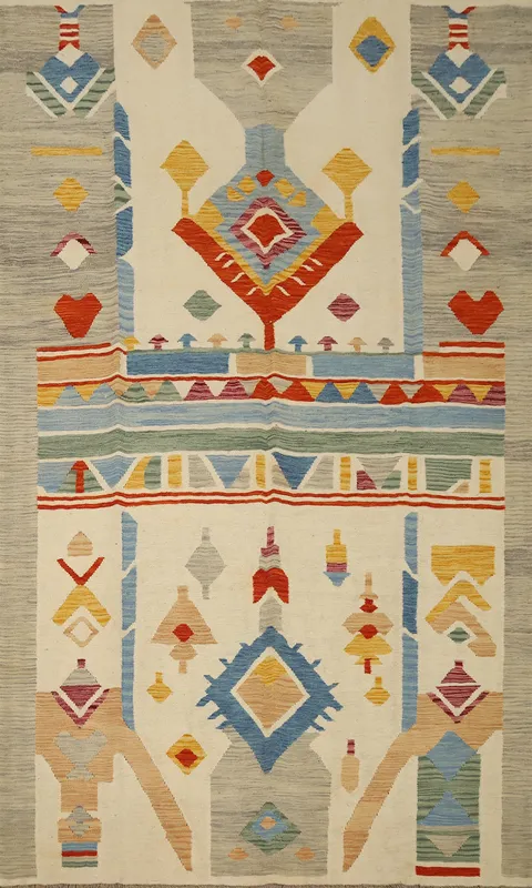 Vegetable Dye Wool Kilim Handwoven Area Rug 6x10