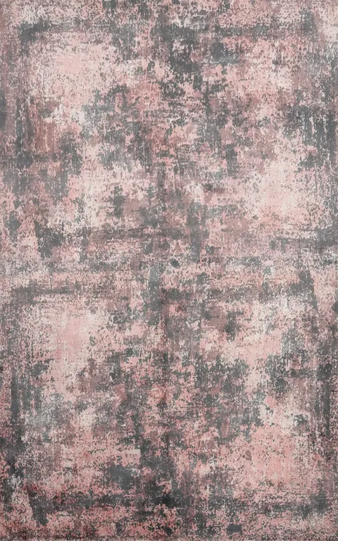 Elegance Distressed Look Abstract Pink and Gray Area Rug 6x8