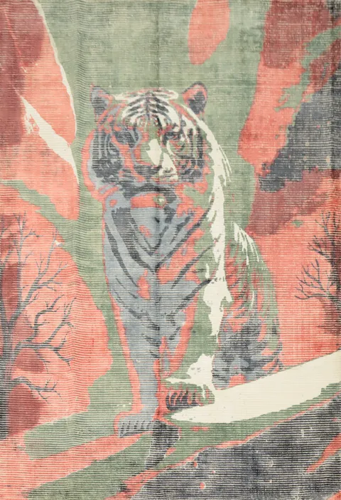 Roaring Elegance: Bold Tiger Print Handmade Area Rug 6x8