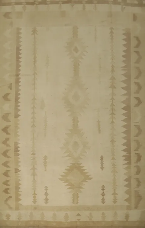 Elegant Kilim Area Rug 10x13 with Subtle Tribal Patterns