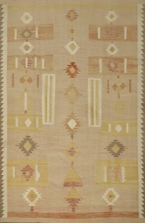 Bohemian Kilim Area Rug 8x10 with Earthy Tones and Tribal Patterns