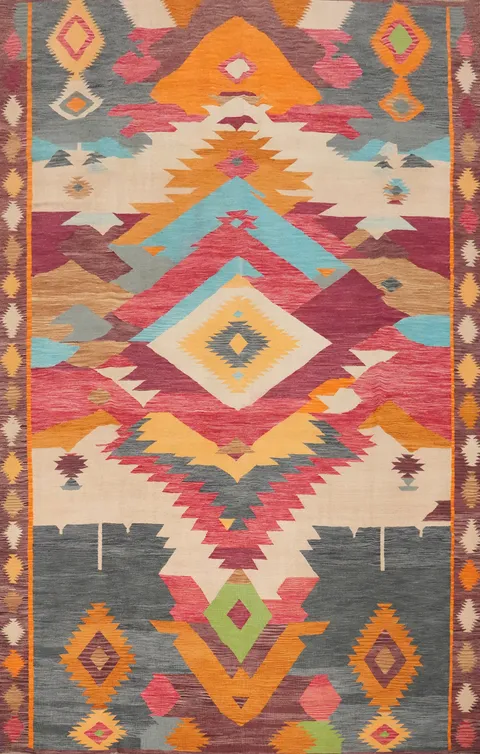 Geometric Kilim Vegetable Dye Area Rug 10x13