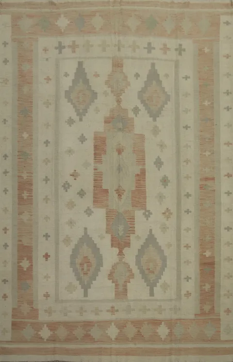 Geometric Wool Kilim Vegetable Dye Area Rug 8x11