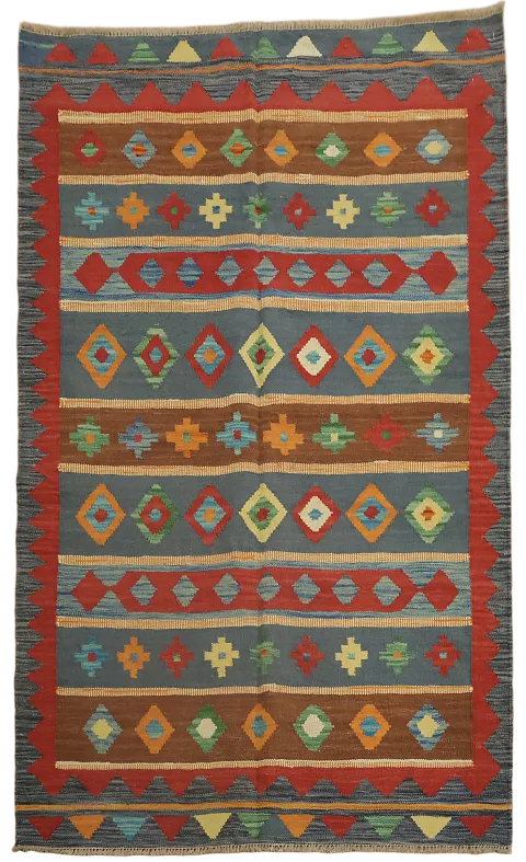 Geometric Wool Kilim Vegetable Dye Rug 4x6