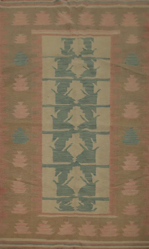 Geometric Wool Kilim Handwoven Rug 4x6