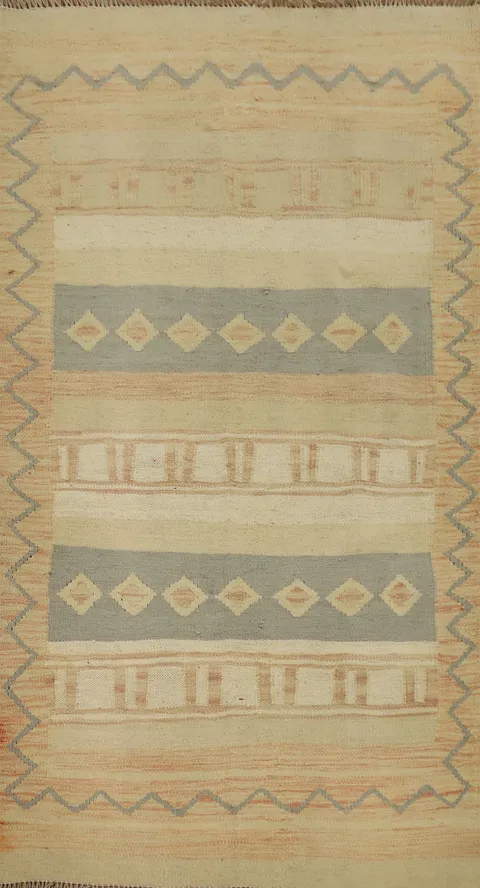 Nomadic Wool Geometric Kilim Vegetable Dye Rug 3x5