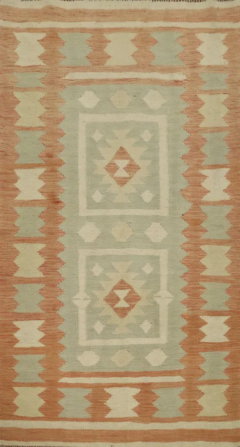 Southwestern Geometric Kilim Rug 3x5 with Warm Earth Tones